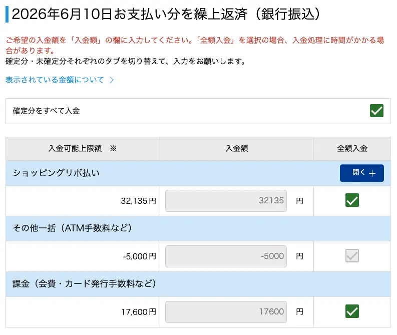 6月10日分の繰上返済分を選択